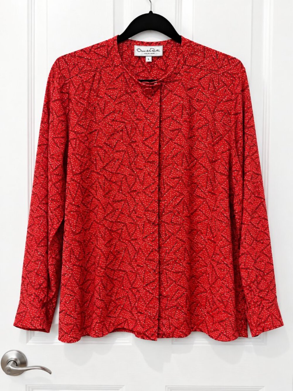 Vintage Oscar de la Renta Expressions Blouse Womens 10 Red Abstract Print 90s